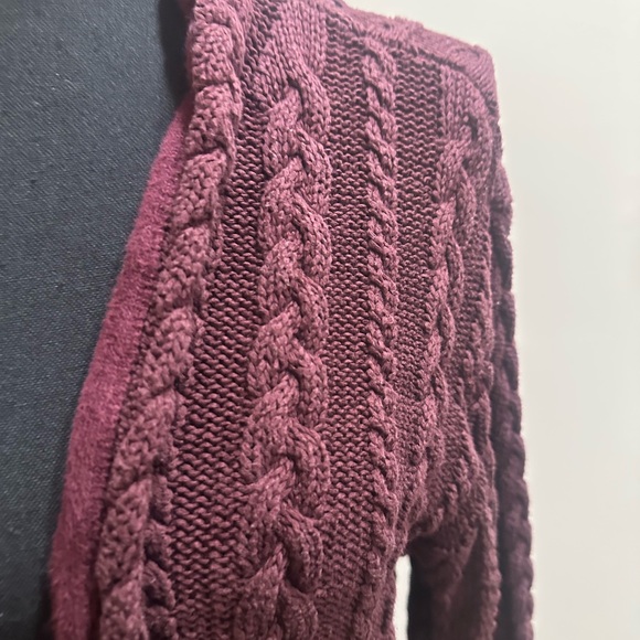 Lauren Ralph Lauren Large Burgundy Cable Knit Cardigan - Picture 2 of 6